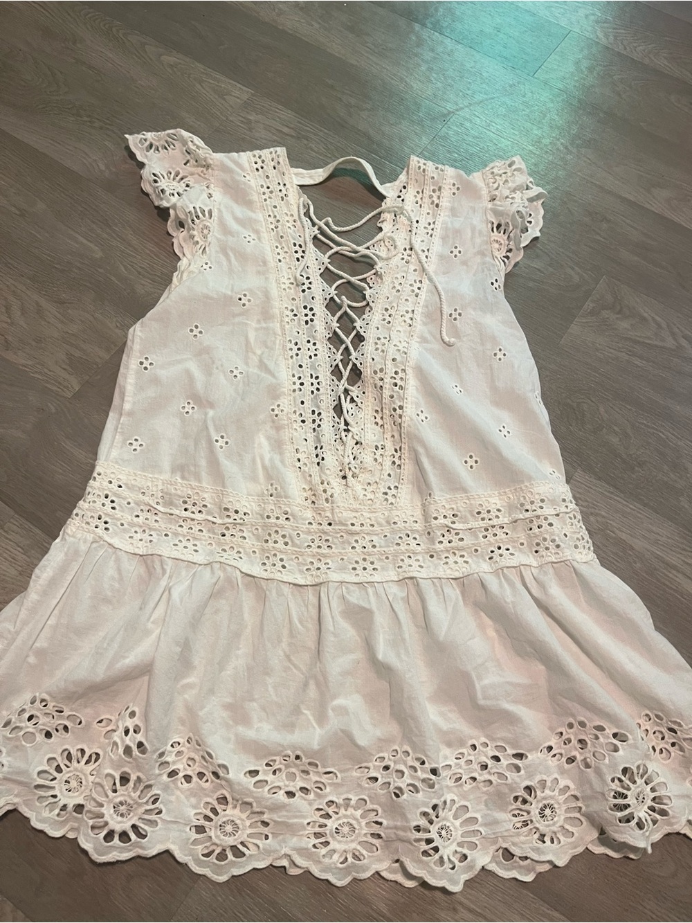 Free People white Lace-Up Backless Eyelet Dress - Picture 12 of 14